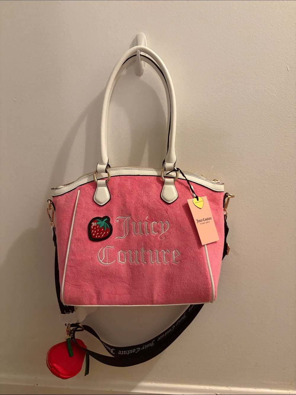 Juicy Couture Pink Shoulder Tote with Strawberry Patch